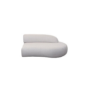 Modulsofa med venstreorientering, kort ryglæn, buet form, glatte kanter, lysegråt stof.
