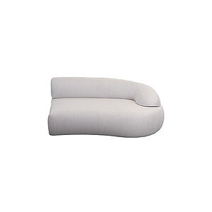 Moderne sofa med kurvet design, venstrevendt ryglæn og afrundet kant. Sandfarvet polstring.