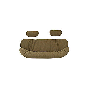 Gul hyndesæt til 2-pers. sofa med stor hovedpude og to mindre puder, tekstureret stof.