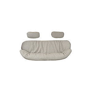 Tostolssofa med lyse beige hynder og nakkepuder. Hynderne har et afrundet design.