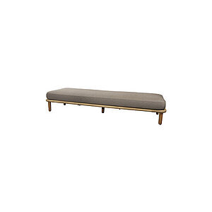 Modulsofa til tre med taupe hynde, vævet tekstur og teakben. Minimalistisk design.
