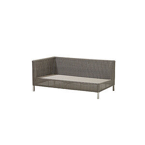 Modulsofa til to personer i taupe med højre armlæn, vævet tekstur og slanke ben.