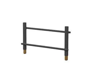 Enkel grå rektangulær ramme med to lodrette støtter og kontrasterende endekapper i minimalistisk design.
