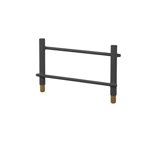 Enkel grå rektangulær ramme med to lodrette støtter og kontrasterende endekapper i minimalistisk design.