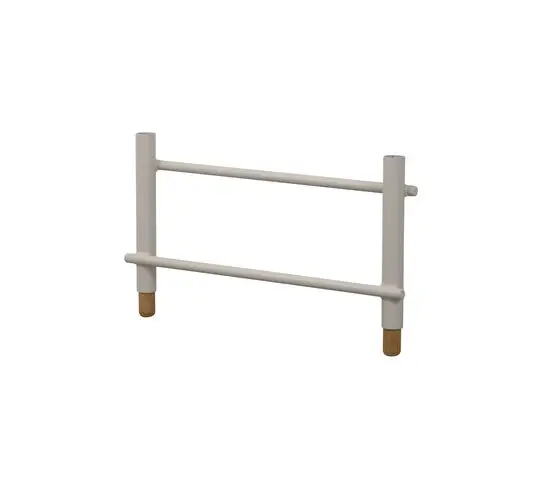 Rektangulær ramme i sandfarvet aluminium med to lodrette stolper og basiskapper i anden farve.