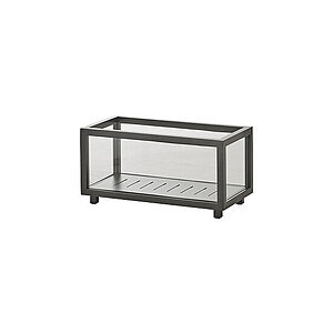 Rektangulær lanterne i minimalistisk design med lavagråt aluminiumsramme og små ben.