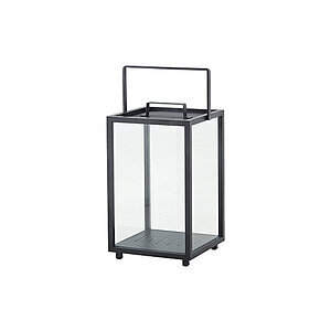 Rektangulær lanterne i antracitgrå med glasvægge og bærehåndtag, stor og robust.