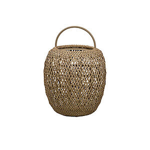 Dekorativt vævet lampeophæng med naturlig finish og rund hank til ophængning.