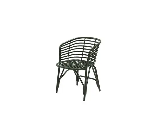 Mørkegrøn stol med åben ramme og U-formet ryglæn i moderne, minimalistisk design.
