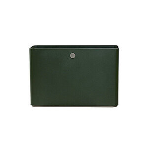 Rektangulær plantekasse i mørkegrøn, minimalistisk design, glatte kanter, moderne udseende.