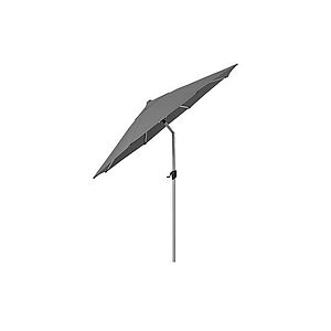 Udendørs parasol med tilt, mørkegrå skærm, og mat sølvstang. Moderne design til skygge.