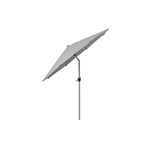 Lysegrå parasol med tilt, rund design, sølv mat stang, diameter 3 m.