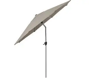 Cane-Line parasol med taupe skærm og sølvstang, justerbar tilt for funktionalitet.