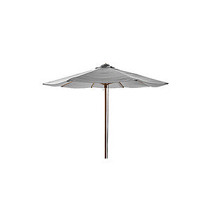 Rund parasol med lysegrå dug, trælook-stang og eger, 3 m i dia.