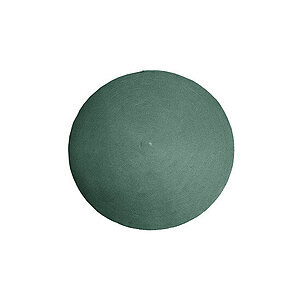 Rundt tæppe i mørkegrøn med fladvævet tekstur. Ensartet mønster, egnet til inde- og udendørs brug.