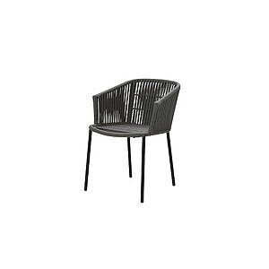 Mørkegrå stol i moderne design med vævet sæde i Cane-line Soft Rope. Slanke, lige ben og armlæn.