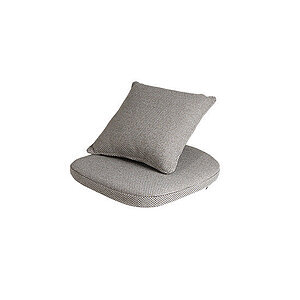 Lysegrå hyndesæt med firkantet ryghynde og rund sædehynde, begge med tekstureret overflade.