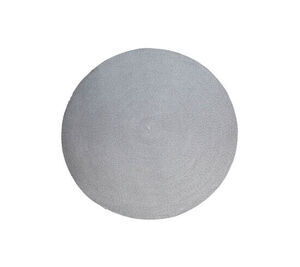 Rundt tæppe i grå med fladvævet mønster, diameter 140 cm.