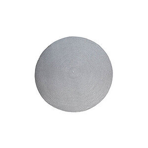 Rundt tæppe i grå med fladvævet mønster, diameter 140 cm.