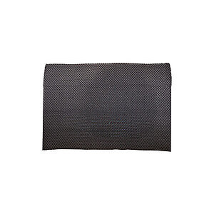 Mørkegråt rektangulært tæppe med vævet tekstur og mønster i overfladen.