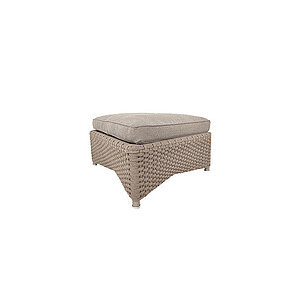 Kubisk fodskammel i taupe med flettet mønster og pude på toppen, ideel til udendørs brug.