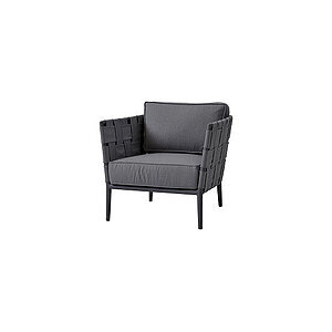 Grå loungestol med geometrisk design, vævede sider og slanke ben, inkl. AirTouch hyndesæt.