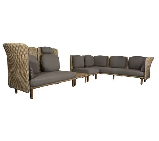 Cane-Line - Arch hjørnesofa m/lavt + højt ryglæn & bord Taupe, Cane-line AirTouch hynder Natural/Taupe Cane-line Flat Weave