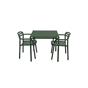 Cane-Line - Bliss spisebord inkl. 2 stole m/armlæn  Dark green, aluminium, 113x81 cm