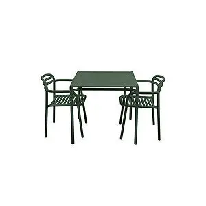 Cane-Line - Bliss spisebord inkl. 2 stole m/armlæn  Dark green, aluminium, 113x81 cm