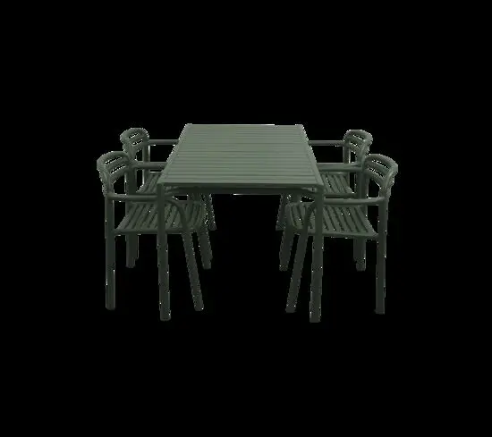 Cane-Line - Bliss spisebord rekt. inkl. 4 stole m/armlæn  Dark green, aluminium