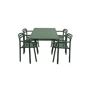 Cane-Line - Bliss spisebord inkl. 4 stole m/armlæn  Dark green, aluminium, 133x81 cm bord