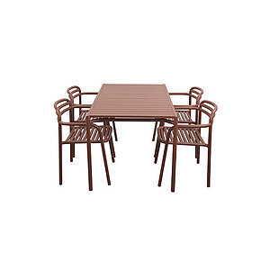 Cane-Line - Bliss spisebord inkl. 4 stole m/armlæn  Desert red, aluminium, 133x81 cm