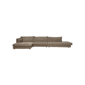 Cane-Line - Bloom open end sofa m/enkelt modul & chaiselong højre & teakben Taupe, Flair/Kimi