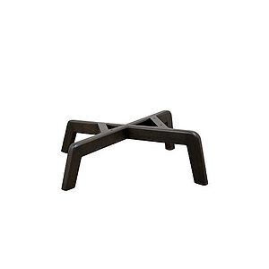 Stel til loungestol i mørk mahogni med fire skrå ben og en krydsstang, der forbinder benene.