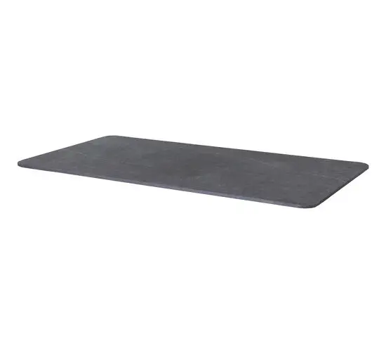 Rektangulær bordplade, afrundede hjørner, mørk ensartet overflade i keramik, 120x60 cm.