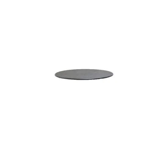 Rund, sort bordplade i keramik med en tykkelse på 1,2 cm.