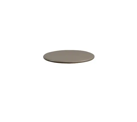 Rund bordplade i taupe, semi-glossy finish. Designet til udendørs brug.