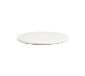Rund bordplade, glat og blank overflade, sandfarvet, lavet af glaseret lavasten.