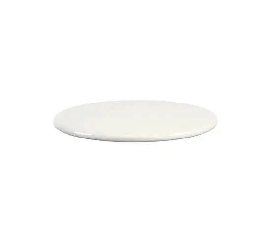 Rund bordplade, glat og blank overflade, sandfarvet, lavet af glaseret lavasten.
