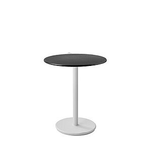 Rund bordplade i mørk farve, glat overflade, kompakt størrelse til små rum.