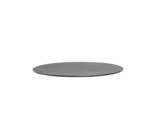 Rund bordplade, mørk og glat overflade, ensartet tekstur, diameter 70 cm, keramik.