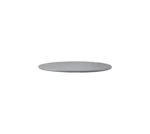 Rund bordplade i lys grå med glat overflade, diameter 80 cm, fremstillet af aluminium.
