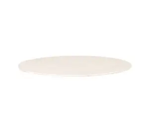 Rund bordplade i lys travertin-look, glat overflade, moderne og elegant design.