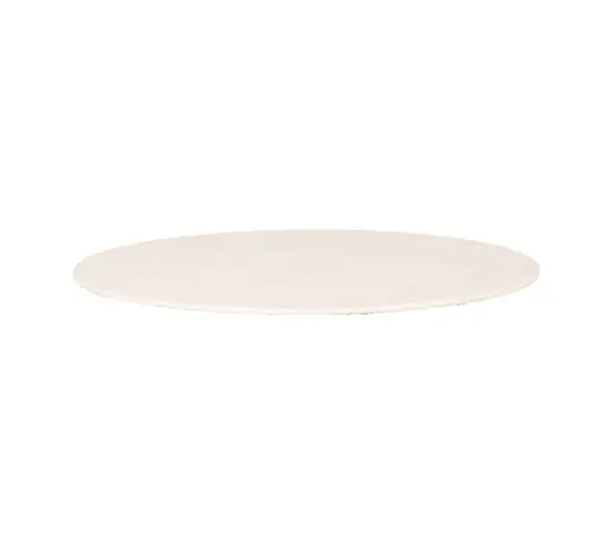 Rund bordplade i lys travertin-look, glat overflade, moderne og elegant design.