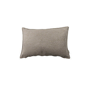 Rektangulær pude i lys brun, struktureret overflade. Egnet til indendørs brug.