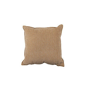 Kvadratisk orange pyntepude, 50x50 cm, med tekstur og synlige sømme i kanterne.