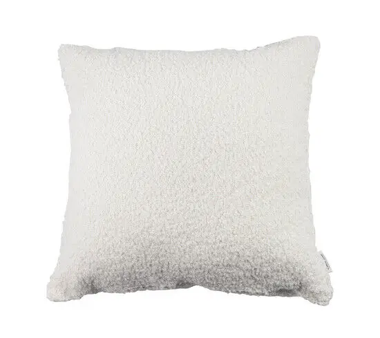 Hvid, firkantet pyntepude med en synlig, struktureret overflade. Mål: 50x50 cm.