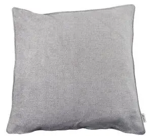 Kvadratisk lysegrå pude med tekstureret stof, enkel og elegant design.
