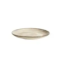 Rund desserttallerken med glat, naturlig overflade og fladt design i afdæmpet tone.