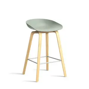 Hay - AAS32 Bar Stool Low Lacquered oak veneer 4 leg base Stainless steel footrest H65 Standard glider - Fall green 2.0